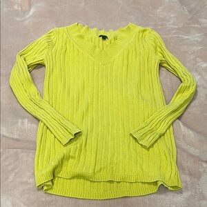 Eddie Bauer Green-Yellow Ribbed V-Neck Sweater